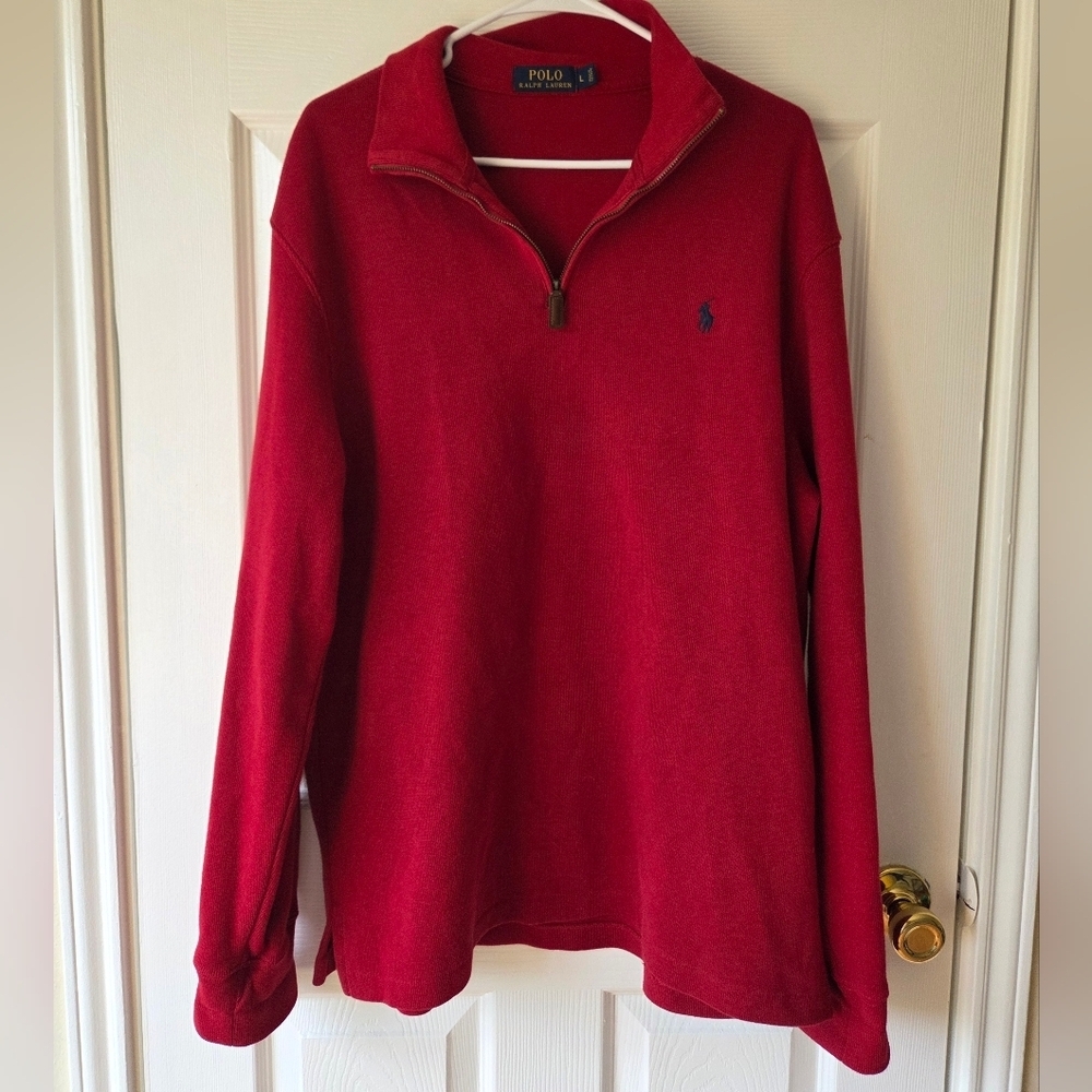POLO RALPH LAUREN Men’s Sweater S 1/4 Zip Pullover Sweater Red 100% Cotton